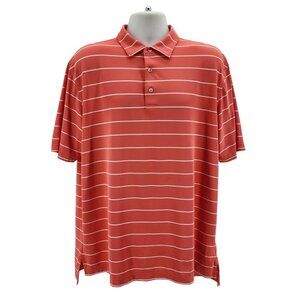 Peter Millar Summer Comfort Coral White Striped Golf Polo Shirt Mens XL